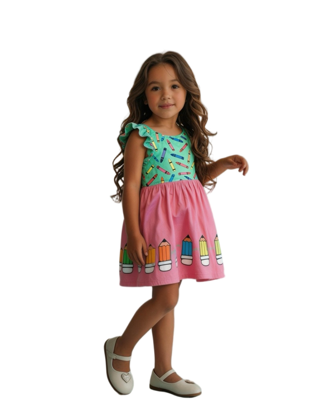 Colorful Crayon Print Kids Dress Size 4-5